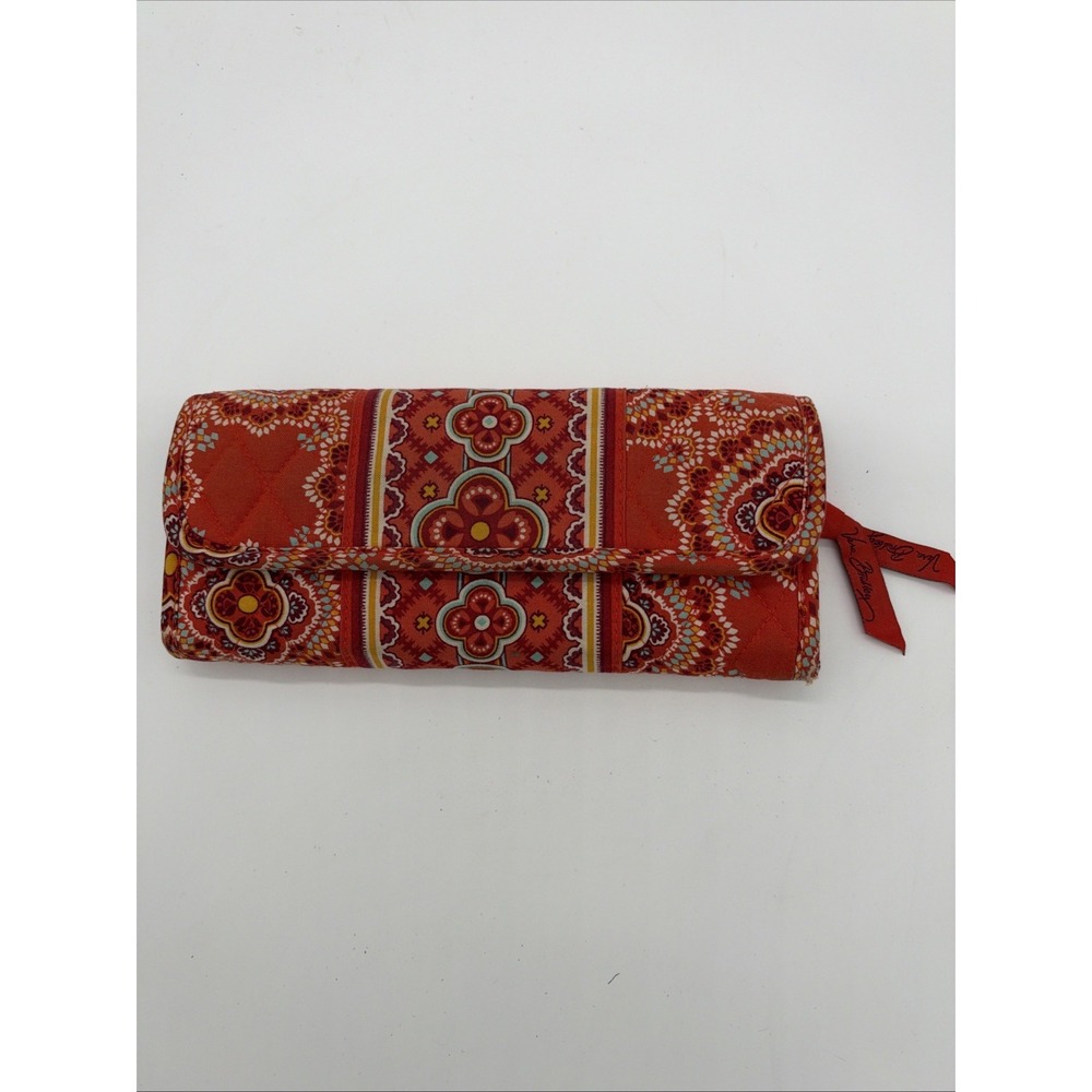 Long Vera Bradley Wallet Orange Medallion Fold Zipper License & Card Slots